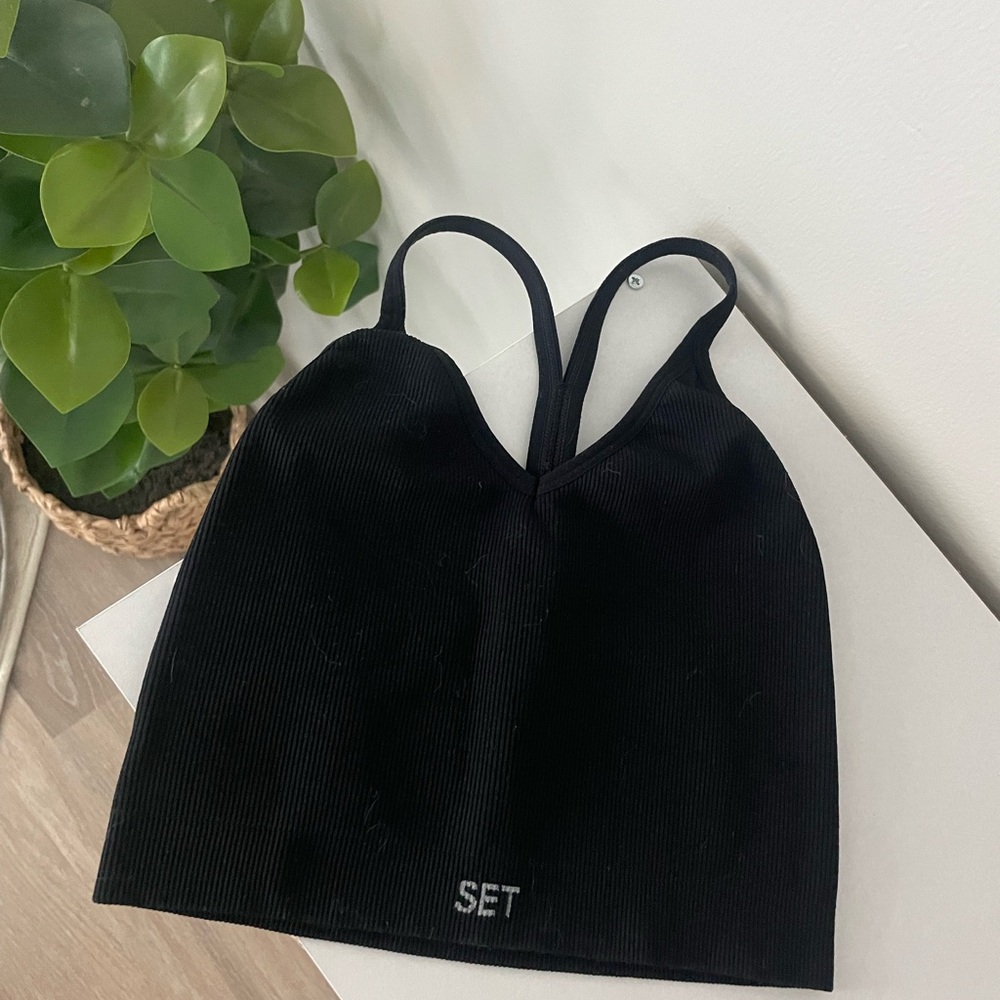 SET Active Black Ribbed Tank Top